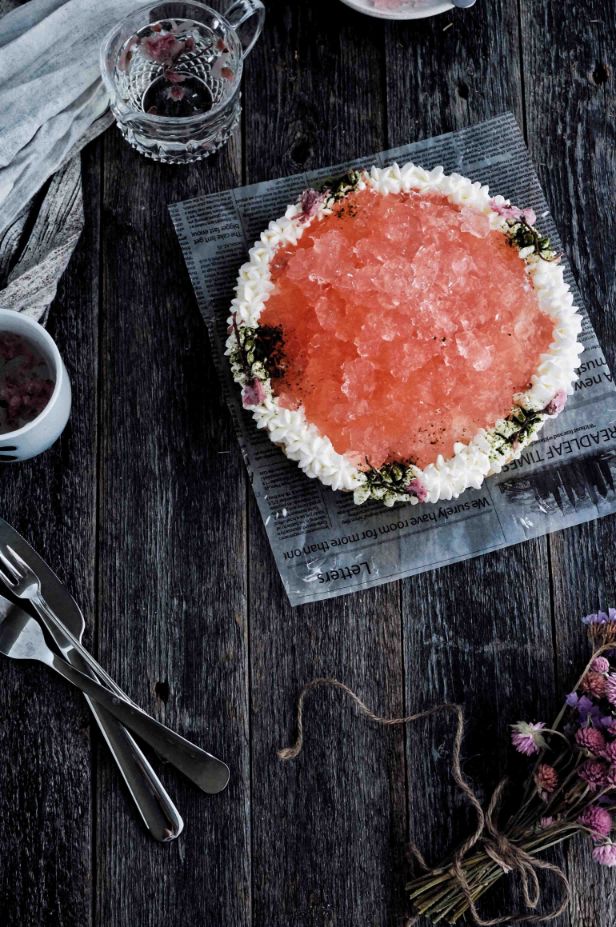 Green Tea Sakura Jelly Tart by Kexin